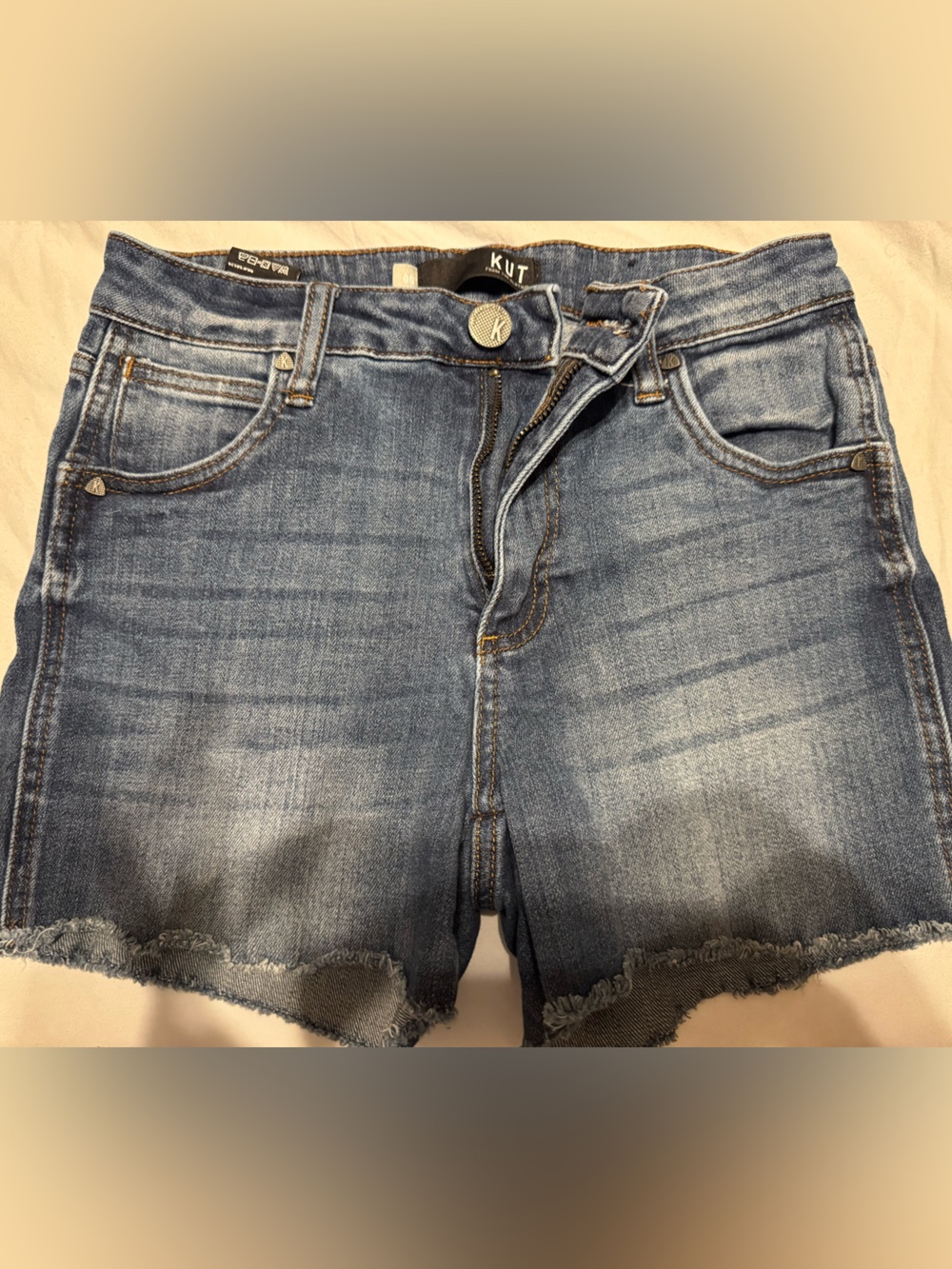 Kut from the Kloth Blue Frayed Hem Denim Shorts